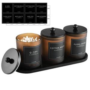 lot 1989 image: 3 Pack Qtip Holder Bathroom Set,Cotton Ball Swab Pad Holder Cotton Round Floss Pick Dispenser with Tray,Glass Apothecary Jars with Lids,Bathroom Organizers and Storage Canisters-Amber