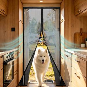 lot 2091 image: Zejoot Magnetic RV Screen Door Curtain 33 x 80