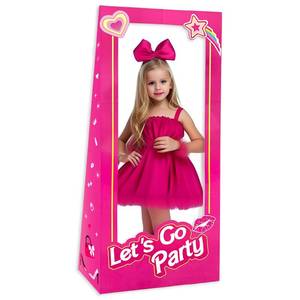 lot 2111 image: AUHKIP Pink Doll Box Photo Booth Frame Backdrop 53in x 23in Lets Go Party