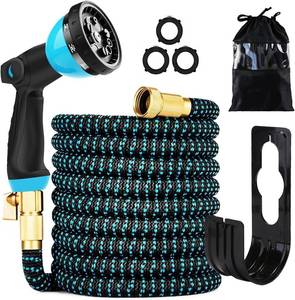 lot 2114 image: Qxiaofei Expandable Garden Hose 33ft to 100ft w Spray Nozzle, Hose Hanger