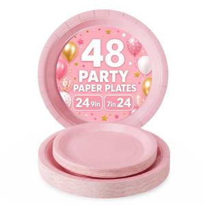 lot 2115 image: PYAILI Pink Round Paper Party Plates in 9in and 7in Sizes