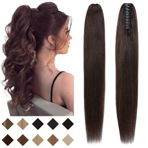 lot 2119 image: SEGO Claw Clip Ponytail Hair Extension Straight Dark Brown Human Hair  Retail $100.90