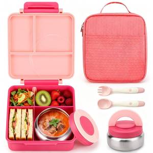 lot 2126 image: Itslife Kids Pink Bento Lunch Box Set w Insulated Bag, Thermos Jar & Utensils