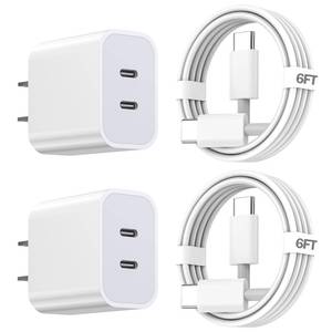 lot 2137 image: StinkLight Dual USB-C Port Wall Charger 2-Pack w 6FT USB-C Cables