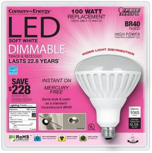 lot 2153 image: Feit Electric Conserv-Energy Dimmable BR40 LED 17 Watt Flood Light Bulb - 100 Watt Equivalent Replacement
