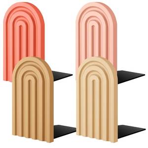 lot 2174 image: Harloon 4 Pcs Boho Arch Bookends Rainbow Wooden Book Ends, Warm Color