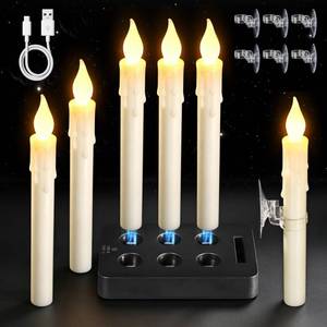 lot 2192 image: Rechargeable Flameless Window Candles with Sensor Dusk To Dawn, 6Pcs Ivory
