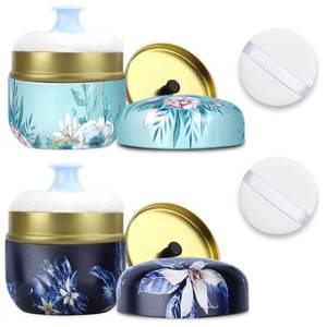 lot 2199 image: SHIMIDO Body Powder Puff and Container, 3.15 Portable Empty Body Powder Container for Baby Womens Loose Dusting Powder, Powder Case Box with Lids for Bath, Travel and Home Use (Dark&Big Flower)