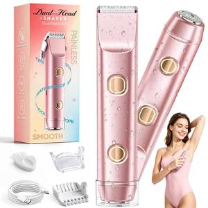 lot 2200 image: Bikini Trimmer for Women, Electric Razor & Shaver with Dual Ceramic Blades, Painless Hair Removal for Face, Body & Intimate Areas, 90min Cordless Runtime, Waterproof Travel Grooming Kit (Pink)