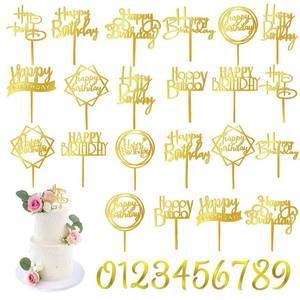 lot 2982 image: DRWATE Gold Happy Birthday Cake Topper Acrylic Set