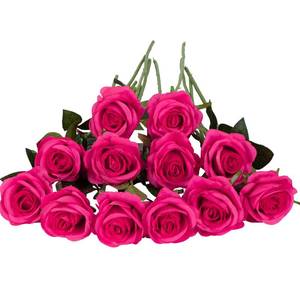 lot 5249 image: Laelfe 12 PCS Artificial Hot Pink Roses Silk Flowers