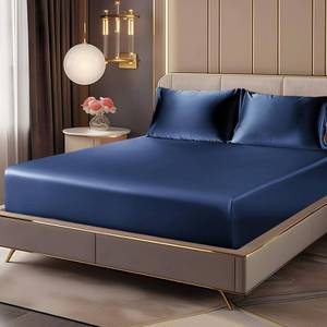 lot 5255 image: Bedelite Satin Fitted Sheet & Pillowcase Set Twin Navy