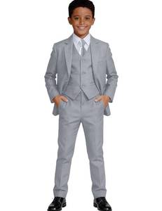 lot 5272 image: Visaccy Boys Light Gray 5-Piece Suit Set w Jacket, Vest, Pants & Tie