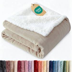 lot 5273 image: Sherpa Fleece Throw Blanket in Beige with White Sherpa Side