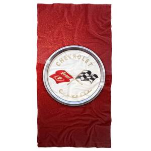 lot 5274 image: Logovision Chevrolet Corvette Crossed Flags Emblem Red Beach Towel