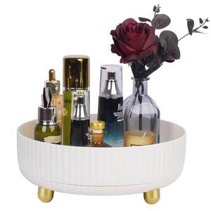 lot 5275 image: Anyoifax White Ribbed Rotating Organizer Tray with Gold-Tone Feet