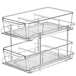lot 5278 image: LANDNEOO 2-Tier Clear Sliding Organizer w Dividers 12.5in x 8in x 8.8in