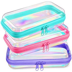 lot 5311 image: Hoolerry 3 Pcs Clear Hard Zipper Case Plastic Zipper Pouch, Laser, S