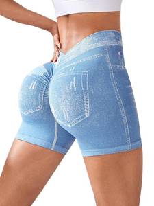 lot 6291 image: Womens Denim Print Scrunch Butt Lifting Shorts
