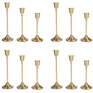 lot 6313 image: Jamscape 12-Piece Brass Tone Taper Candle Holder Set, 3 Heights