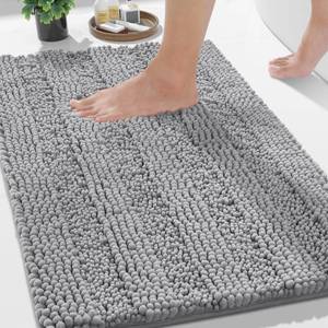 lot 6329 image: Yimobra Gray Chenille Shaggy Bath Mat Rug with Striped Texture