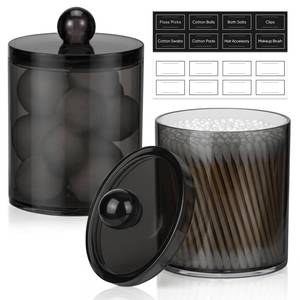 lot 6334 image: AOZITA 2-Pack Smoke Gray Plastic Apothecary Jars w Lids & Label Stickers