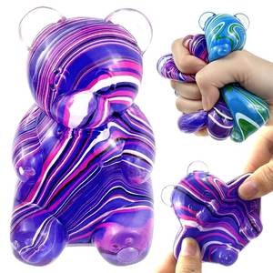 lot 6343 image: Marbled Bear Squishy Stress Toy, Soft Stretchy Squeeze Fidget Toy, Colorful Sensory Bear for Anxiety Relief, Desk, Classroom, Party Favors and Gifts(Purple)
