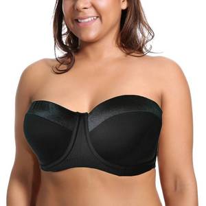 lot 6345 image: Womens Strapless Bra 34-46 CDDDE 12 Cup Seamless Plus Size Balconette Bra H059 (Black, 48D)