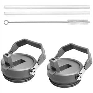 lot 6357 image: 2Pack Replacement Tumbler Lid Fit for Stanley IceFlow 30 oz(Only) Flip Straw Lid, with 2Pcs Reusable Straws,1Pcs Cleaning Brush (Grey)