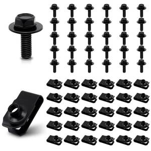 lot 6367 image: 60 Pcs M6-1.0 Clip Nuts, U-Style Clip-On Speed Nuts Automotive Carbon Steel Black, 14-20 Extruded U Type Nuts for Automotive Bumper (30 Nuts  30 Screws)