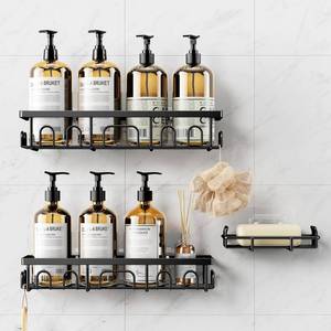 lot 6369 image: Shower Caddy, 3 Pack Shower Shelves for Inside Bathroom, Rustproof Adhesive Bathroom Organizer with Soap Holder, No Drilling Washroom Organizers and Storage for Bathtub RoomKitchenHome, Black