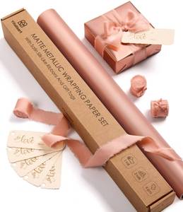 lot 6376 image: Vitalizart Matte Metallic Pink Wrapping Paper Set 17 Ribbons & Gift Tags