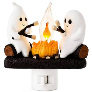 lot 6382 image: MXXT Ghost Campfire Night Light, Plug-in Wall Flickering Flame Nightlight, Halloween 3D Cute Spooky Marshmallow Ghost Decoration for Bedroom, Spooky Season Home Halloween Decor for Kids Adults