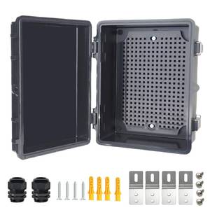 lot 6393 image: Qukipet Electrical Junction Box, IP67 Waterproof Outdoor Box ABS Plastic Enclosure with Stainless Steel Latches & Brackets, Hinge Black Cover Project Box with Mounting Plate Outer size8.7x6.7x4.3