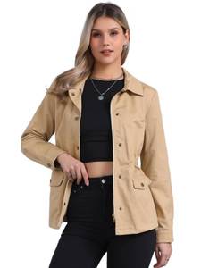 lot 6395 image: Allegra K Womens Utility Jacket Zip Up Drawstring Waist Coat with Pockets