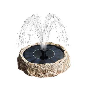 lot 6397 image: Solar Fountain for Bird Bath, Resin Rock Design 5 Nozzles Fountain Pump for Outdoor Garden Decor