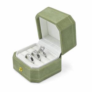 lot 6402 image: WHSLILR Velvet Ring Box - Octagon Engagement Ring Box with Hinged Lid for Proposal Engagement Wedding, Proposal Ring Case Jewelry Box with Gold Lace PRB003-Green