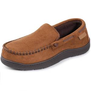 lot 6413 image: Zigzagger Mens Moccasin Slippers Memory Foam House Shoes, Indoor and Outdoor Warm Loafer Slippers, Camel, 12 M US
