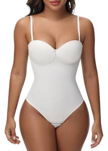 lot 6414 image: SHAPSHE Strapless Shapewear for Women Tummy Control Body Suits Deep V Neck Sleeveless Backless Thong Body Shaper Full Body Waist Trainer
