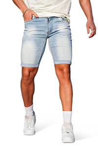 lot 6415 image: GINGTTO Mens Jean Shorts Skinny Stretch Denim Light Blue 28