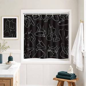 lot 6418 image: Black White Abstract Women Window Short Small Bathroom Shower Curtain Set