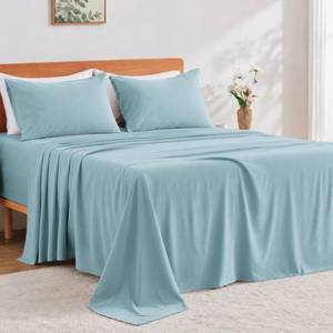lot 7650 image: GOKOTTA 4 Piece Queen Sheet Set - Baby Blue