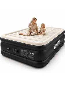 lot 7673 image: Vinitin Queen Air Mattress with Built-in Pump, 16 Elevated Inflatable Bed for Home & Guests, Self-Inflating Blow Up Mattress with Flocked Top & Storage Bag, 660lb Max Weight, Matt Black