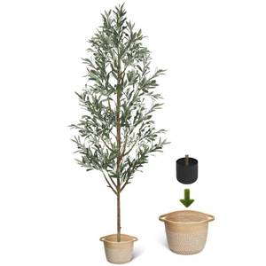 lot 7675 image: Fake Olive Tree 6FT, Faux Olive Trees Artificial Indoor with Boho Basket