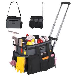 lot 7676 image: JKAOO Large Rolling Cleaning Caddy Bag with Detachable Trolley, Gray