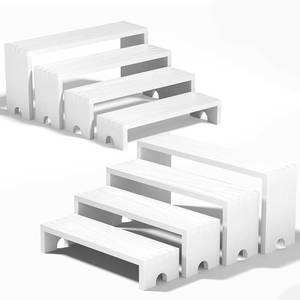 lot 7677 image: 2 Set White Wood Tiered Riser Display Stands for Vendor Events,Stackable Wooden Cupcake Stand,Farmhouse Decor Wood Dessert Table Display Set,Vendor Booth Display Items,Food Display Risers for Party