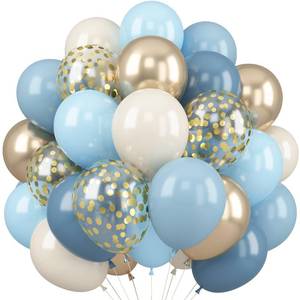 lot 8279 image: HILAVO Party Balloons Set 35-Piece Blue, White, Gold & Confetti w Ribbon