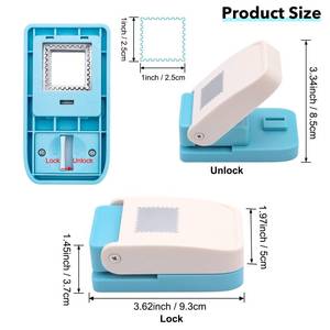 lot 8282 image: Postage Stamp Edge Square Paper Punch 1 Inch w Lock Slide BlueWhite