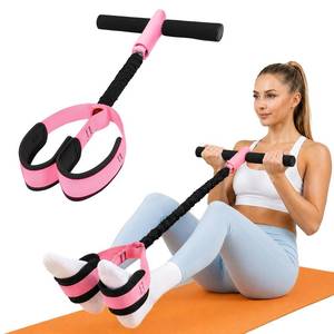 lot 8286 image: Hacole Pedal Resistance Band w Foam T-Bar Handle & Foot Straps PinkBlack