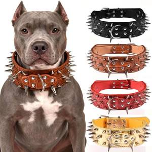 lot 8310 image: Spiked Dog Collar �� 2 Inch Wide PU Leather Dog Collar with Spikes for Medium Large Dogs, Punk Style Croc Pattern Protective Collar for Pitbull Mastiff Rottweiler (Brown, M)